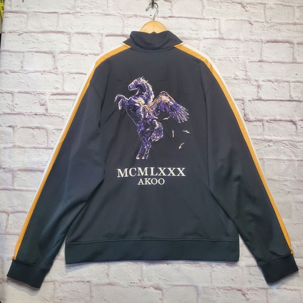 AKOO Track Jacket Men 3XL Black Pegasus Camo Stripe Full‎ Zip MCMLXXX Streetwear
